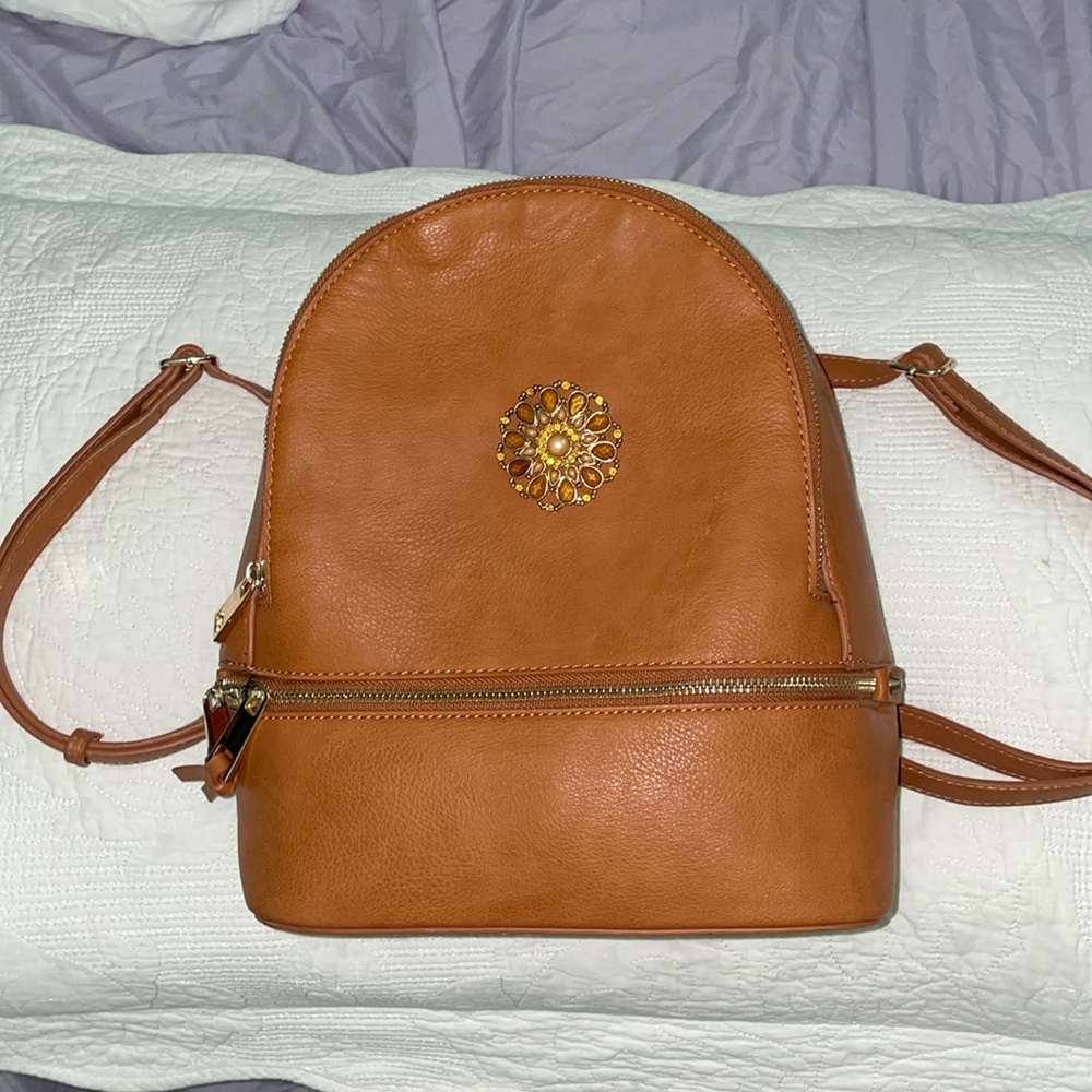 Brown leather mini backpack